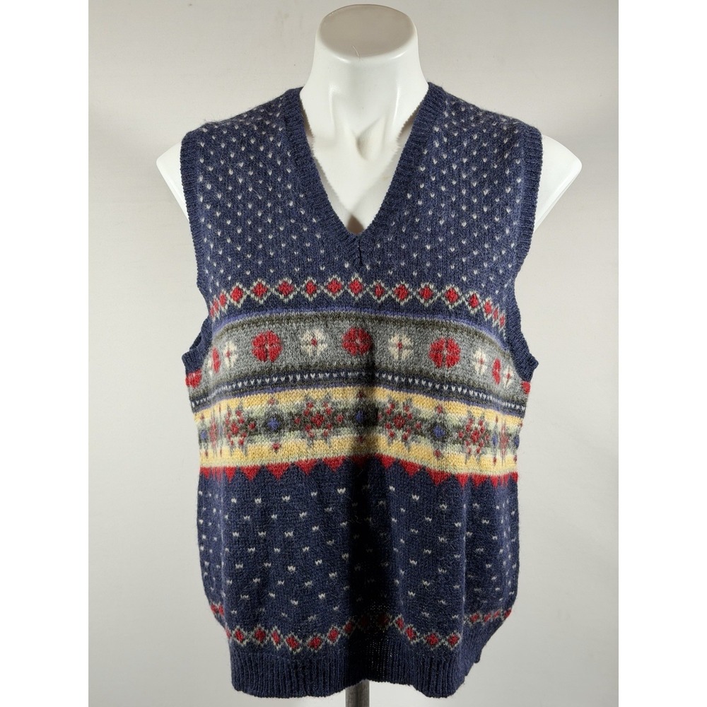 Vintage Eddie Bauer‎ Sweater Vest Womens Small Beige Wool Fair Isle Classic